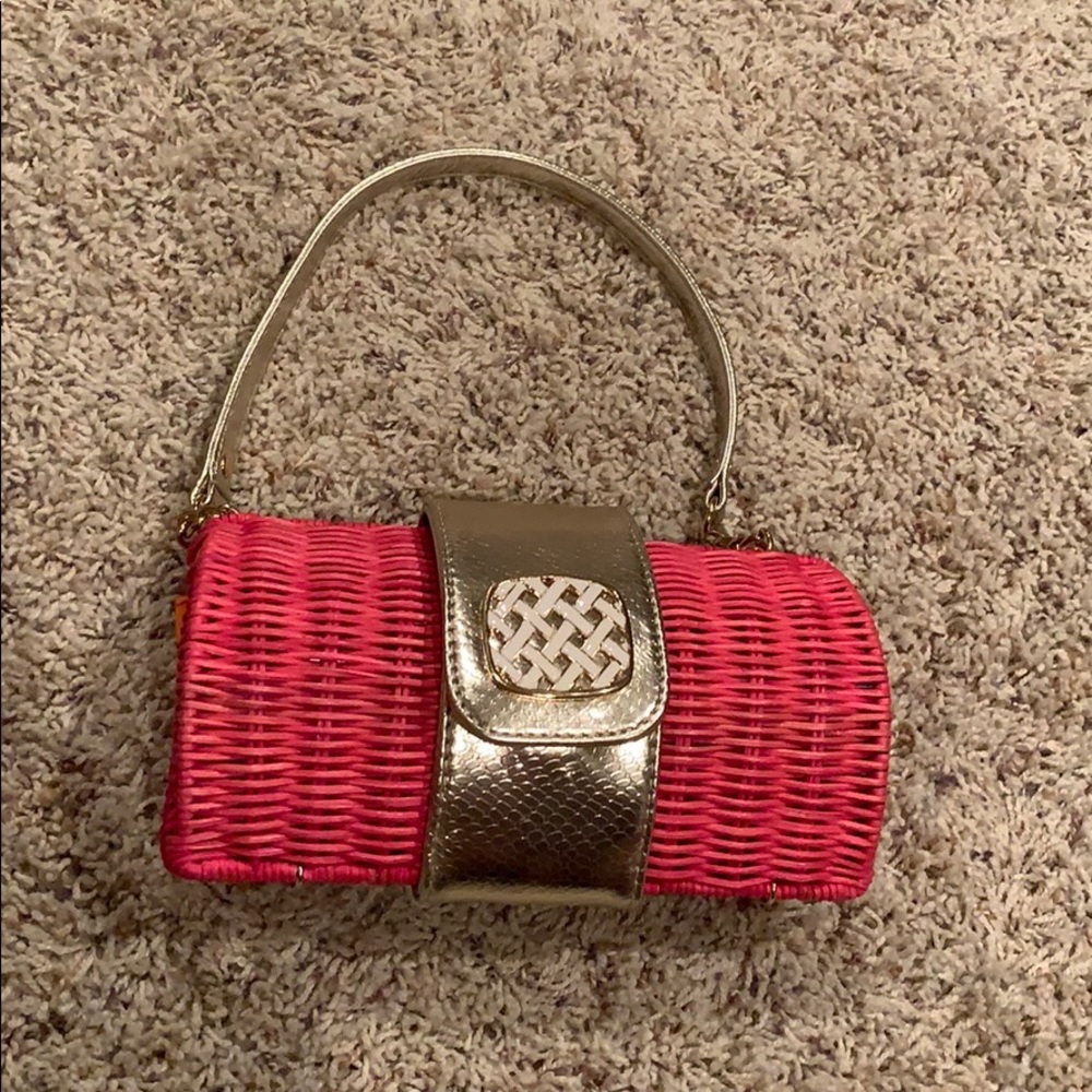 lilly pulitzer pink wicker clutch / handbag purse
